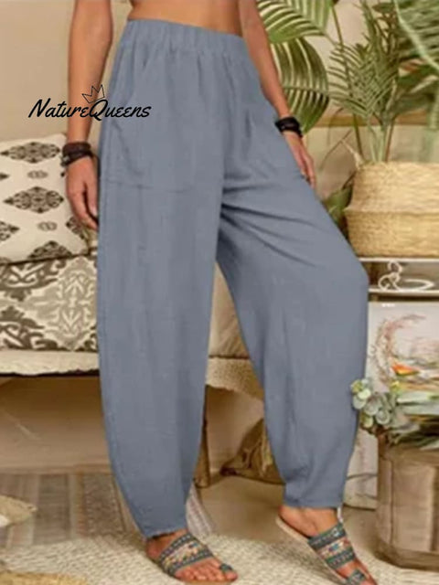 Casual Plain Loose Cotton Harem Pants Grey / S