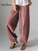 Solid Color Casual Plain Linen Pants Fuchsia / S
