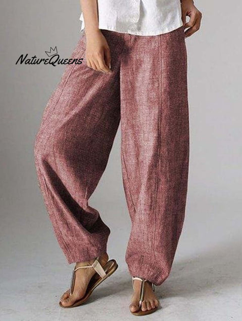 Solid Color Casual Plain Linen Pants Fuchsia / S