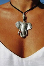 Vintage trendy metallic silver elephant necklace