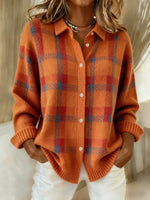 Women's Vintage Plaid Art Print Casual Sweater