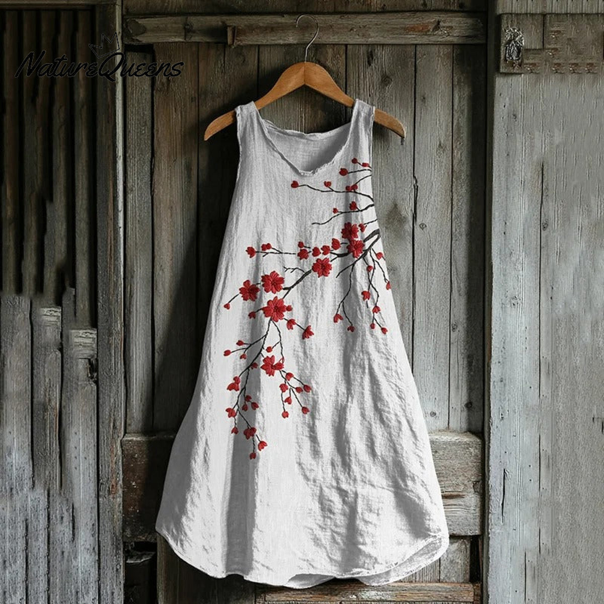 Vintage Cherry Blossom Art Linen Tank Dress