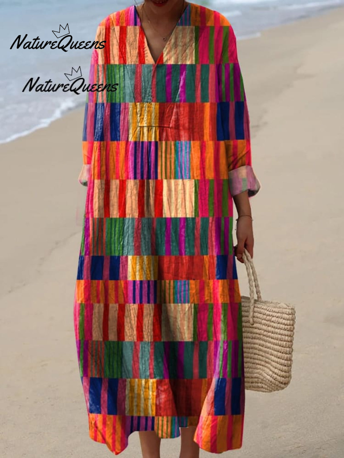 Modern Colorful Geometric Pattern Printed Women's Flowy Dress