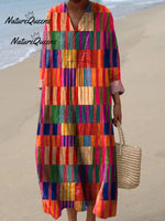 Modern Colorful Geometric Pattern Printed Women's Flowy Dress