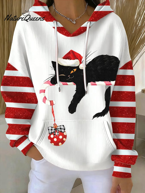 Women's Autumn Christmas Funny Cat Print Casual Hoodie