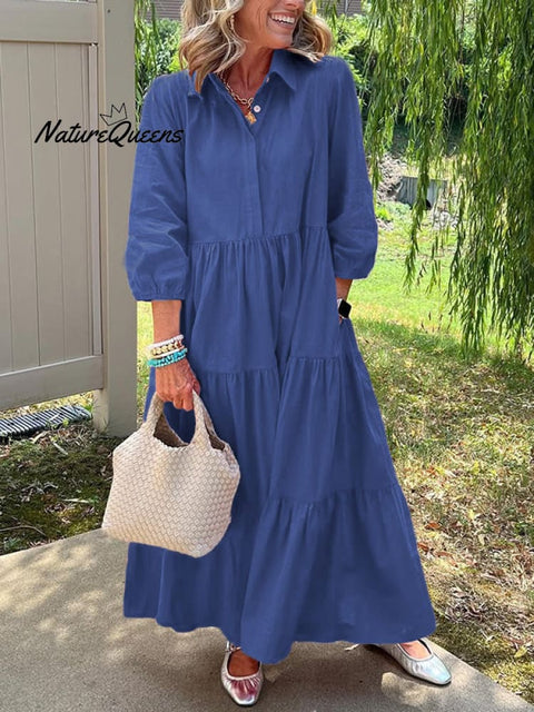 CLEARANCE🔥 Loose Cotton Linen Lapel Dress- Tax Free