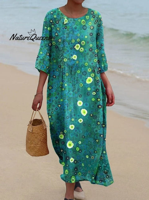 Women's Round Seaweed Art Pattern Pocket Cotton Dress