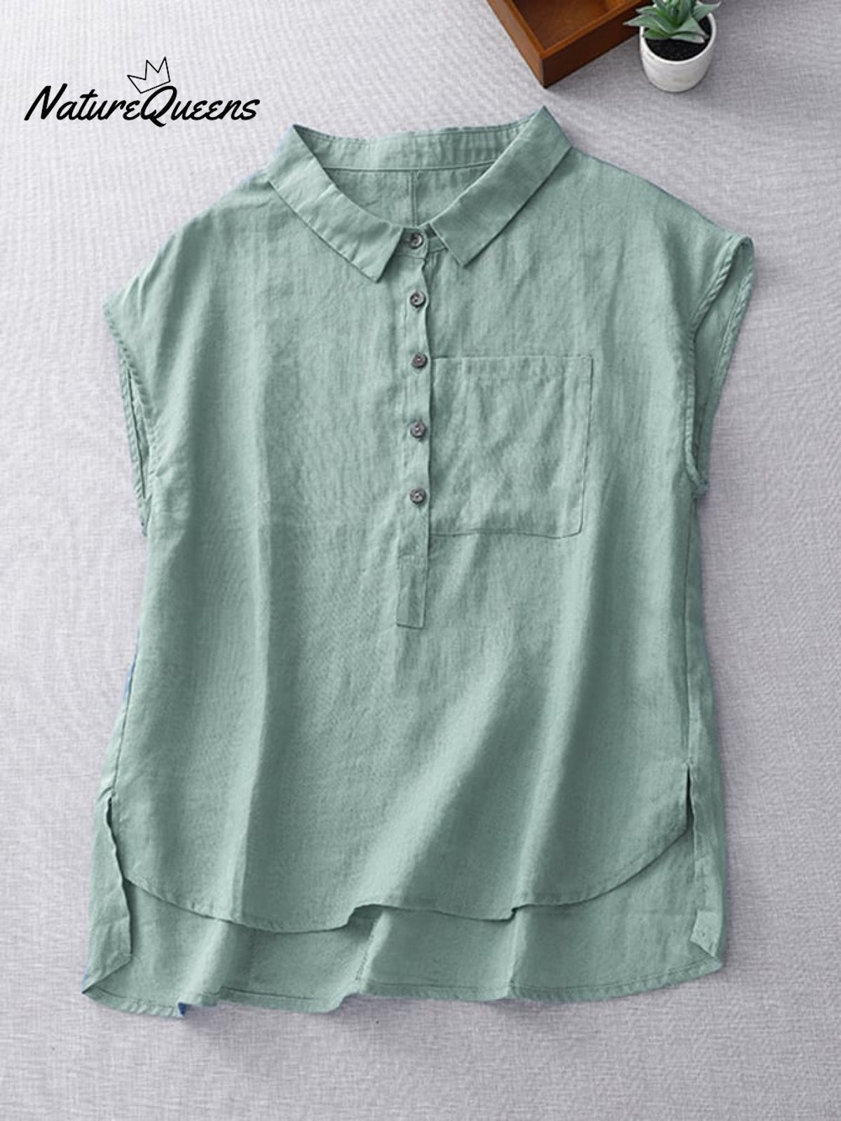 Ladies Casual Sleeveless Shirt With Lapel Button Design