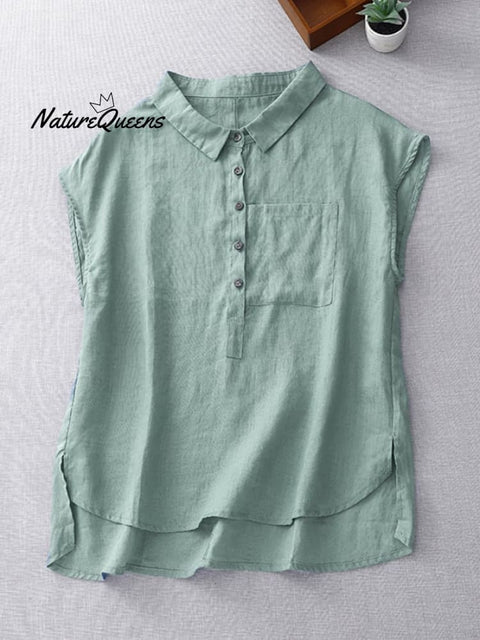 Ladies Casual Sleeveless Shirt With Lapel Button Design