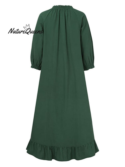 Women's Casual Solid Color Ruffle Cotton Dress