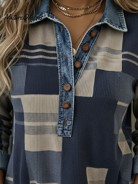 Women's Casual Contrast Color Long-Sleeve Shirt