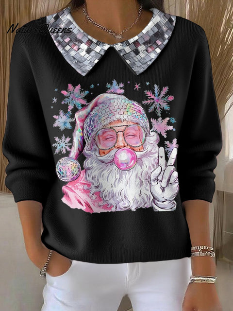 Women's Funny Christmas Santa Art Printed Tops