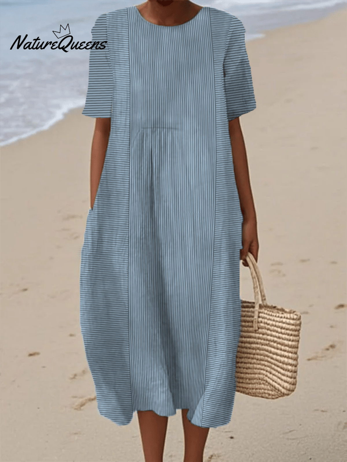 Women's Retro Striped Art Print Casual Round Neck Short Sleeve Dress