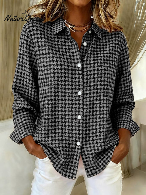 Women's Casual Retro Autumn And Winter Houndstooth Shirt