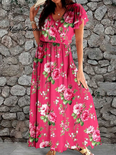 Women's Elegant Rose Floral Print Dress