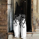 Vintage Japanese Art Octopus Legs Print Casual Linen Blend Loose Jumpsuit