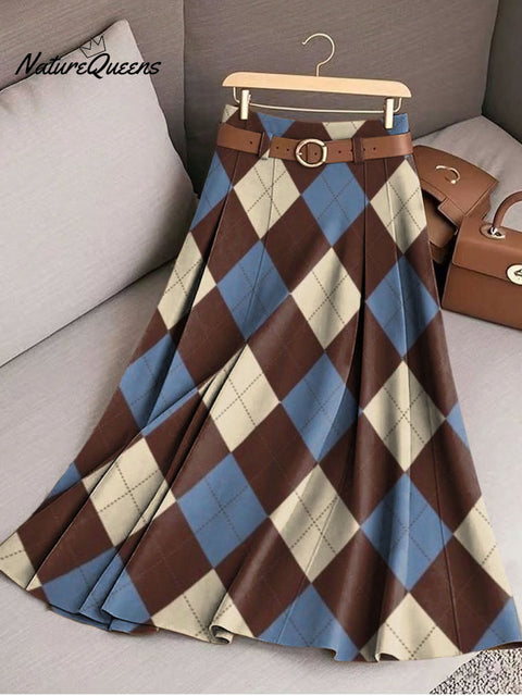 Women's Plaid Print High Waist Casual A-Line Skirt
