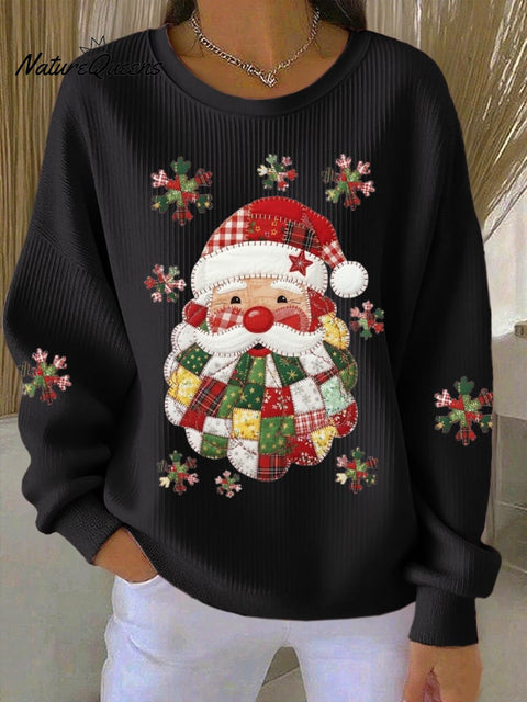 Women's Santa Claus Print Knitted Crew Neck Long Sleeve Top