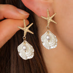 Starfish Imitation Pearl Shell Earrings