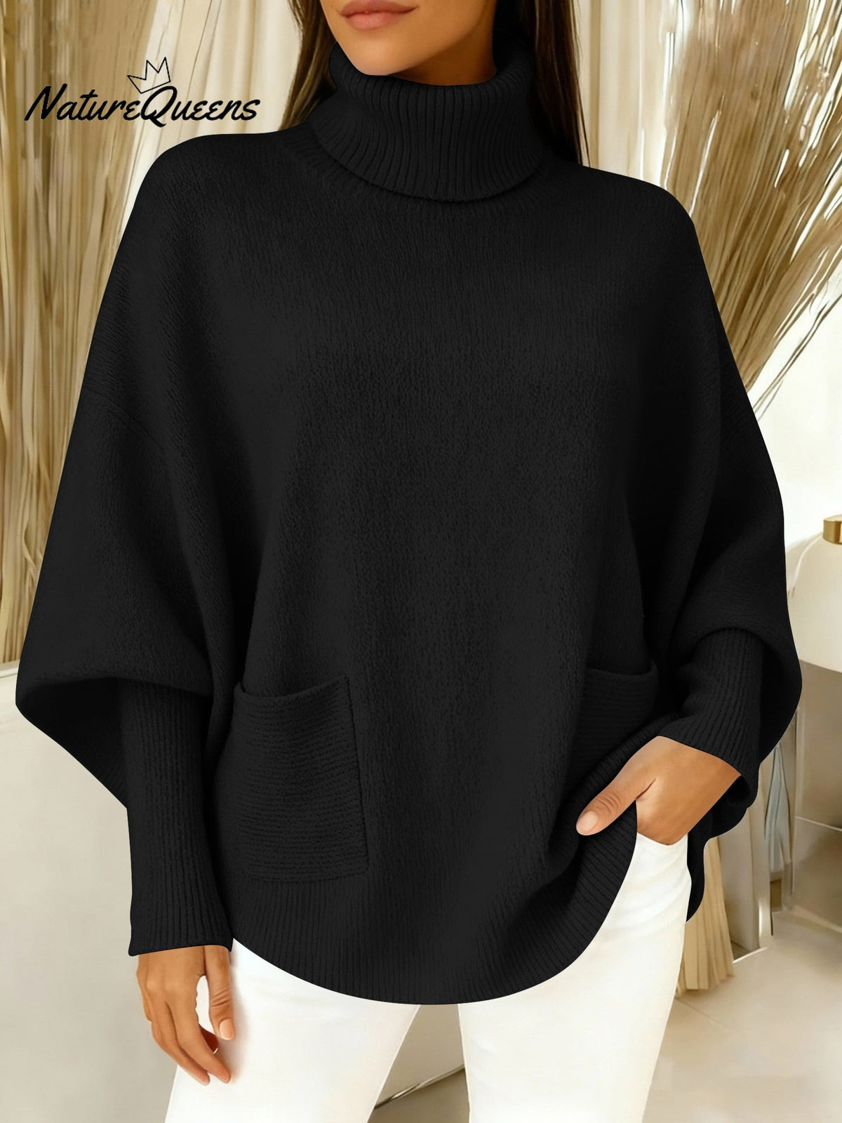 Women's fashionable casual solid-color high-neck sweater