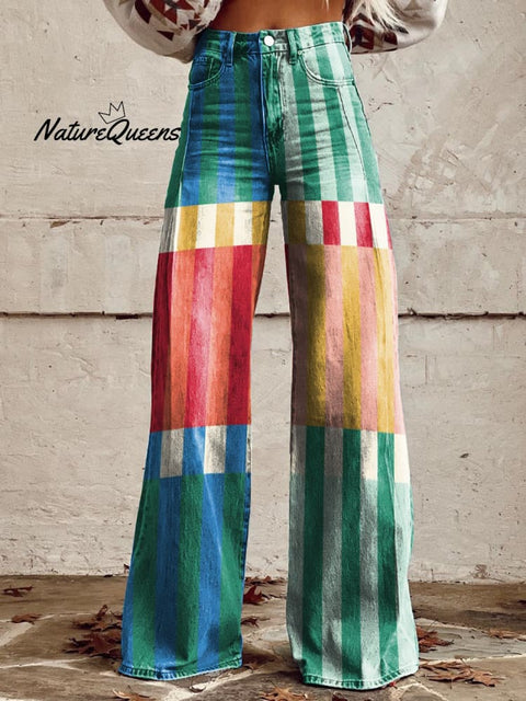 Women's Retro Abstract Geometric Art Casual Wide Leg Pants