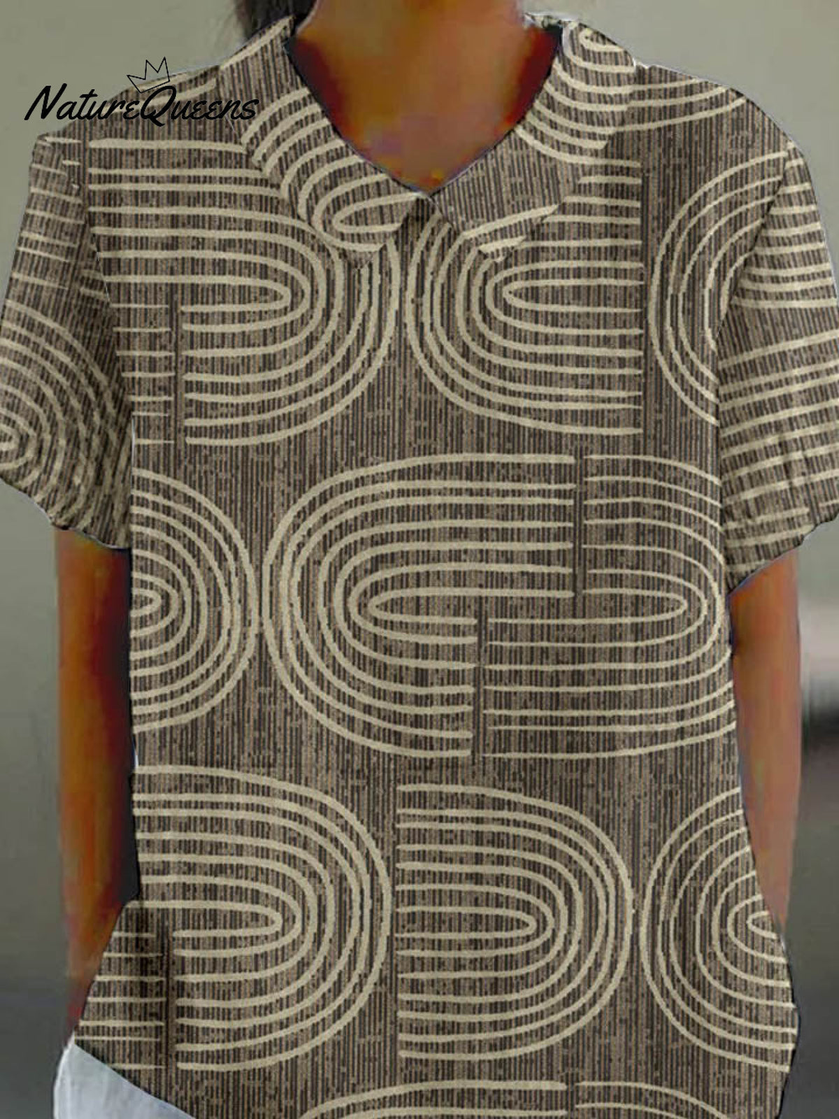 Women'S Line Art Pattern Casual Cotton And Linen Short Sleeve Shirt