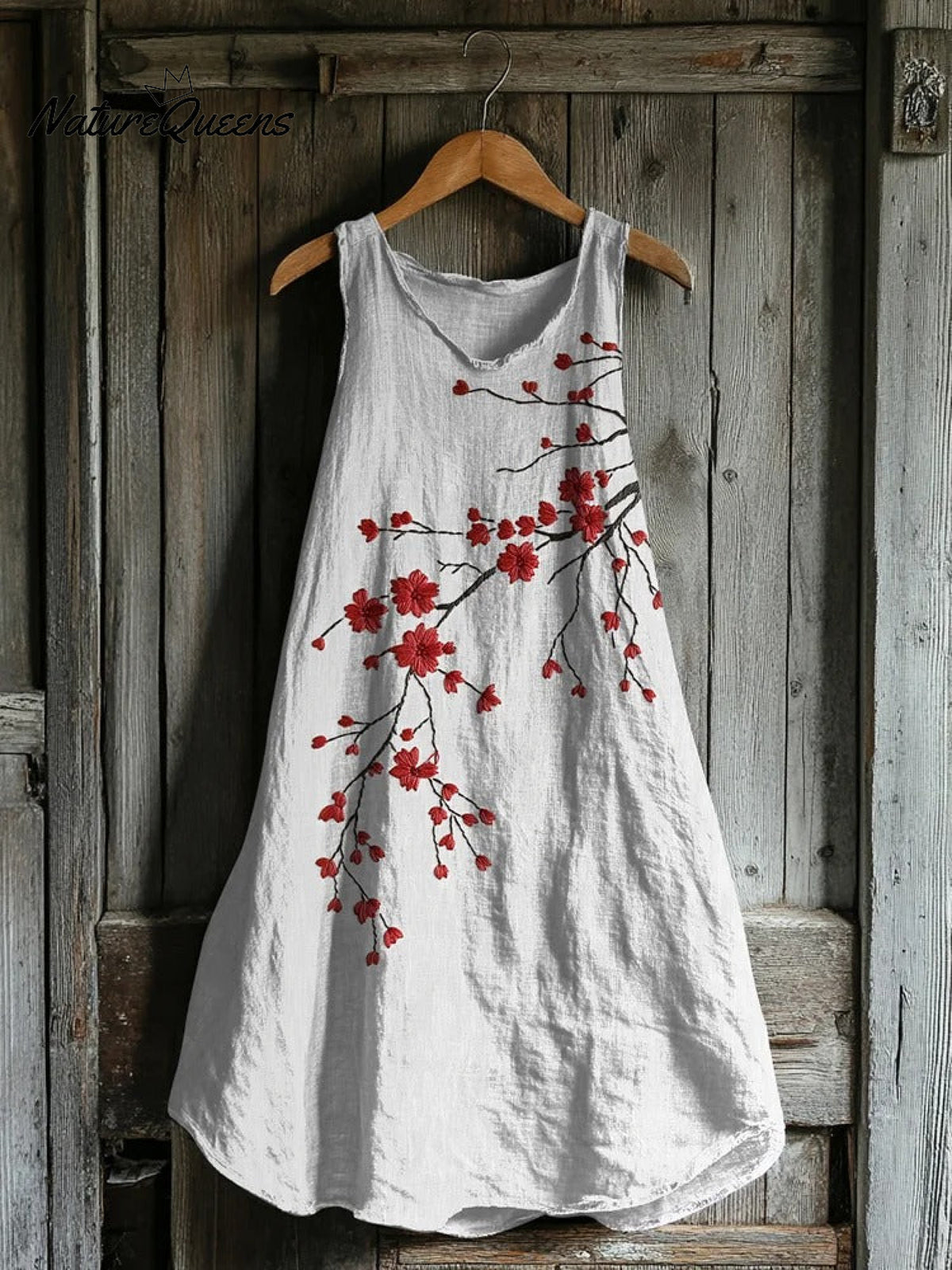 Vintage Cherry Blossom Art Linen Tank Dress