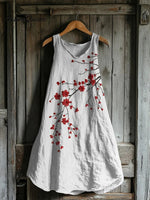 Vintage Cherry Blossom Art Linen Tank Dress