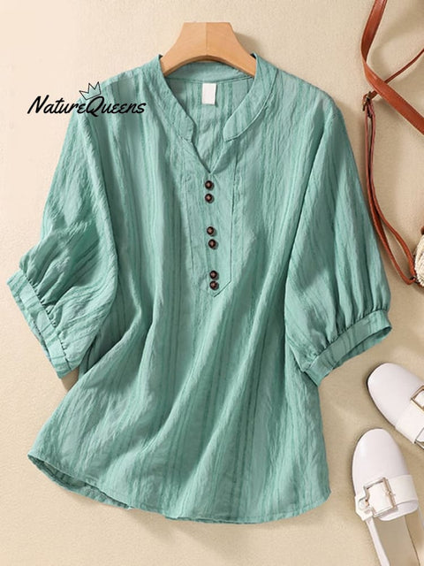 Simple Loose Printed Cotton Linen Shirt