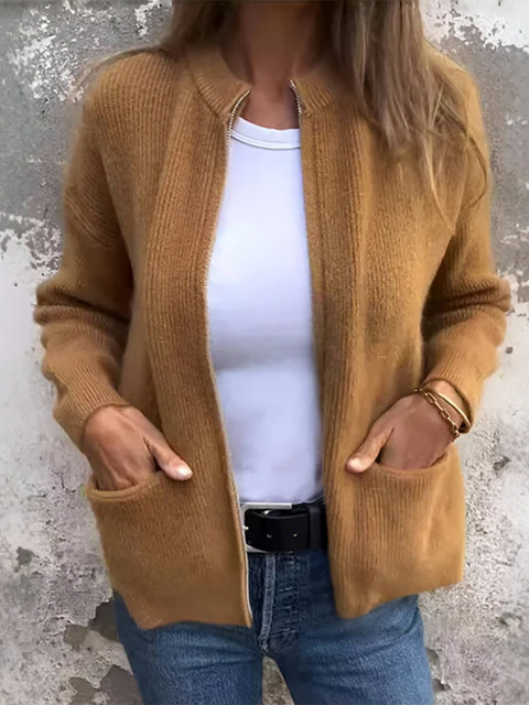 Women's Zippered Knit Pocket Jacket
