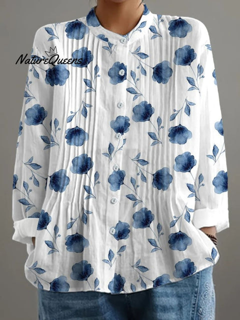 Women's Retro Floral Art Print Casual Shirt