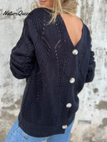 Leaf Knit Reversible Button Sweater