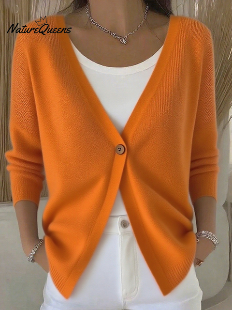 Women's V-neck One-button Knitted Cardigan Sweater