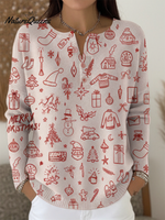 Women's Snowman Cute Print Henley Neck Sweater Top