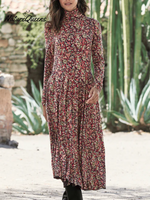 Dream Wilderness Flower Print Knitted Turtleneck Midi Dress