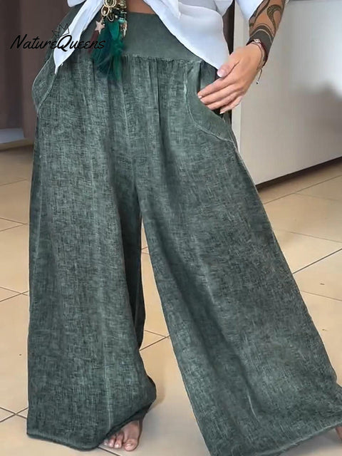 Women's Casual Tie-Dye Linen Wide-Leg Pants