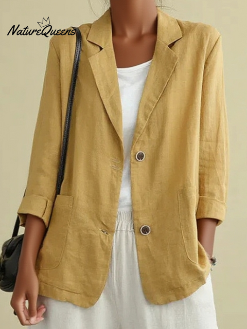 Women's Casual Solid Color Button Cotton and Linen Jacket