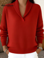 Elegant 80s Shawl Collar Solid Color Pullover Sweater Top