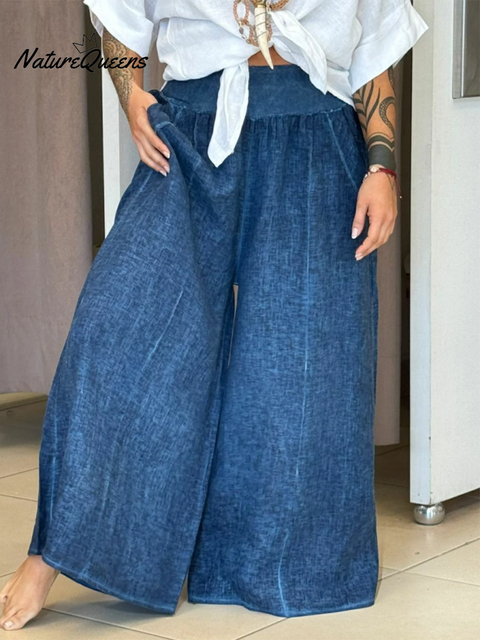 Women's Casual Tie-Dye Linen Wide-Leg Pants