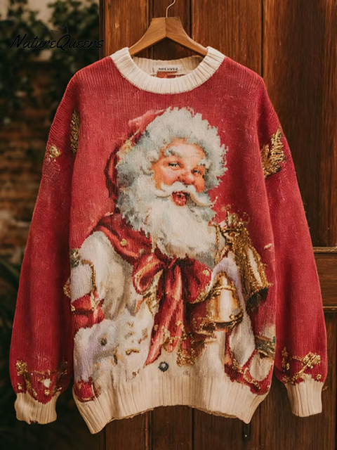 Women's Casual Cute Santa Claus Print Sweater Top