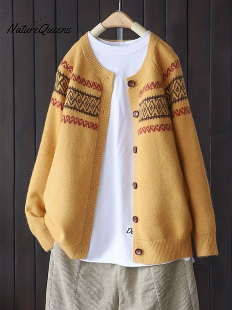 Women's Soft Totem Print Soft Button Cardigan Sweater