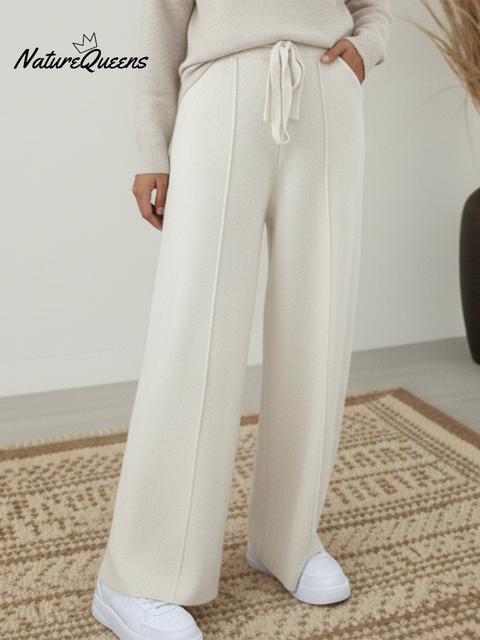 Cozy Thickened Knit High-waist Drape Straight-leg Pants