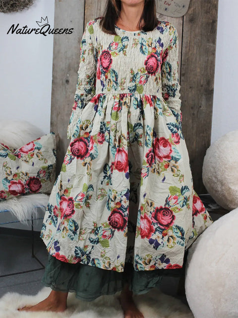 Natural Floral Print Organic Cotton Dress