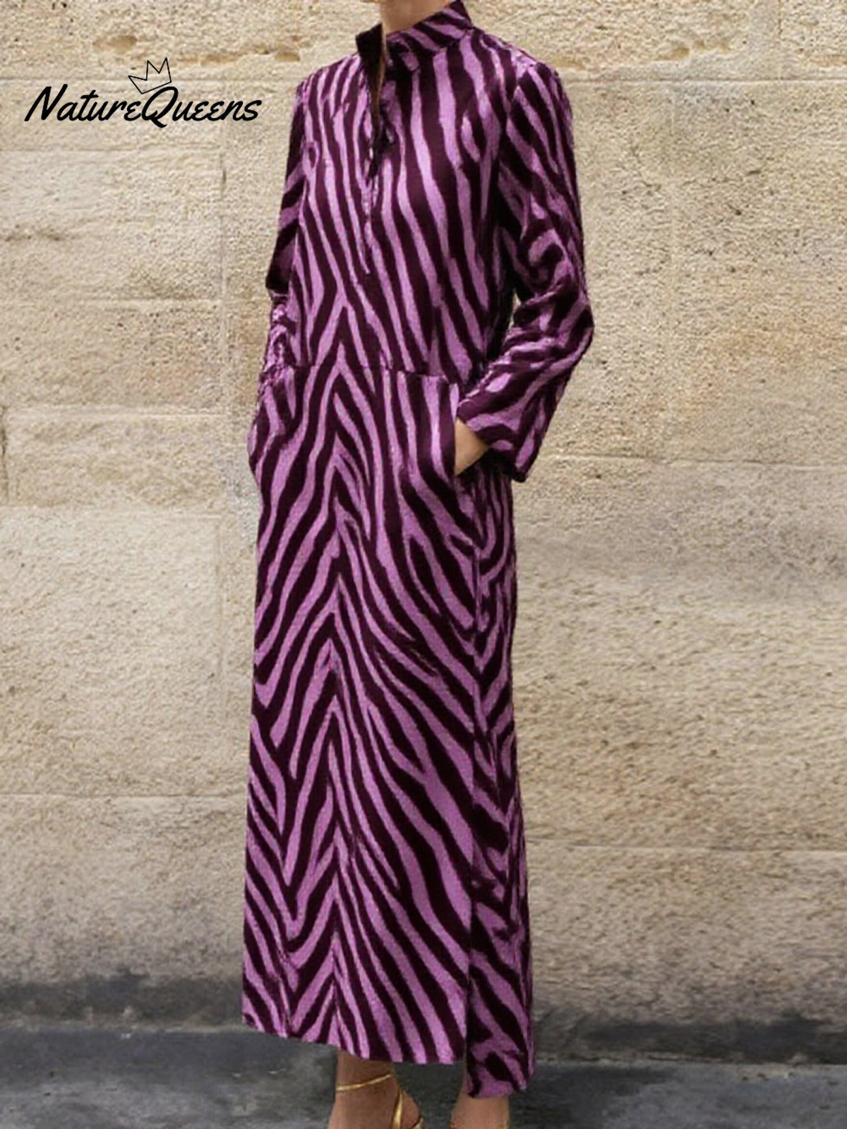 Art Berry Zebra Print Pocket Maxi Dress