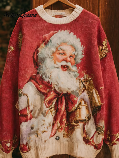 Women's Casual Cute Santa Claus Print Sweater Top
