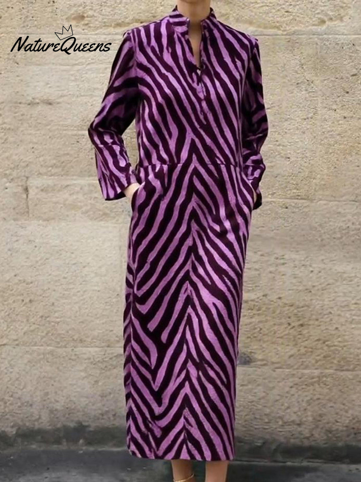 Art Berry Zebra Print Pocket Maxi Dress