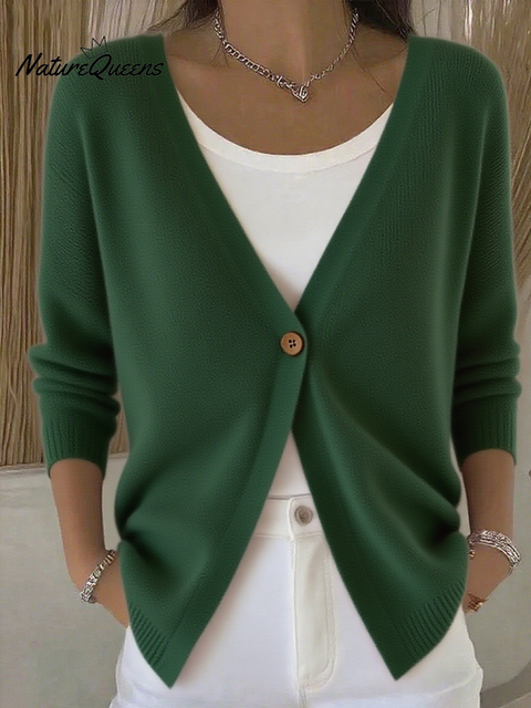 Women's V-neck One-button Knitted Cardigan Sweater