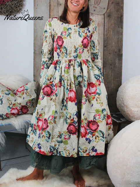 Natural Floral Print Organic Cotton Dress
