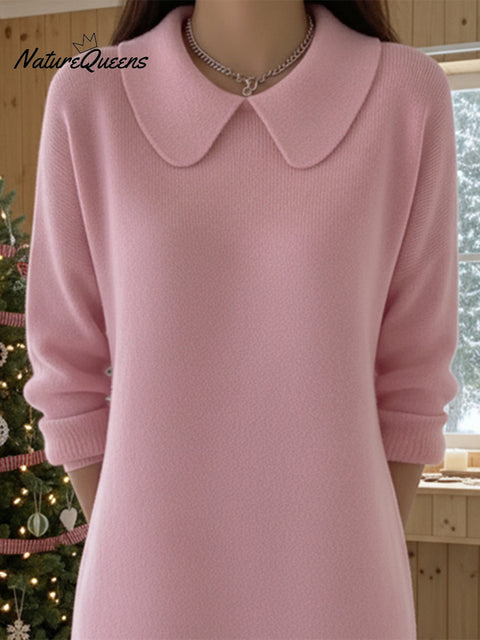 Women's Peter Pan collar wool sweater dress