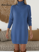 Elegant and Soft Solid Color High-neck Knitted Dress